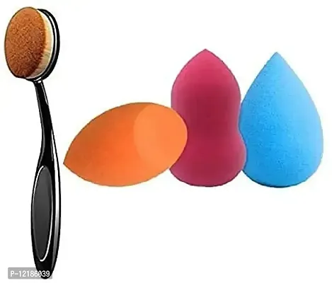 Vatsalya Associates 3+1 Pcs Makeup Sponge Set with Foundation Brush, Foundation Beauty Blender for Liquid Cream and Powder ( Multicolour )