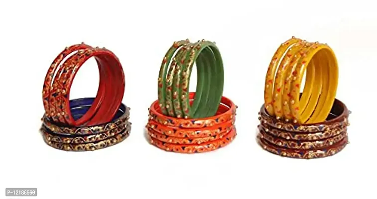 Vatsalya Associates Glass Designer Printed Bangles set for women  girls Casual  Office purpose Beautiful Bangles set-thumb3