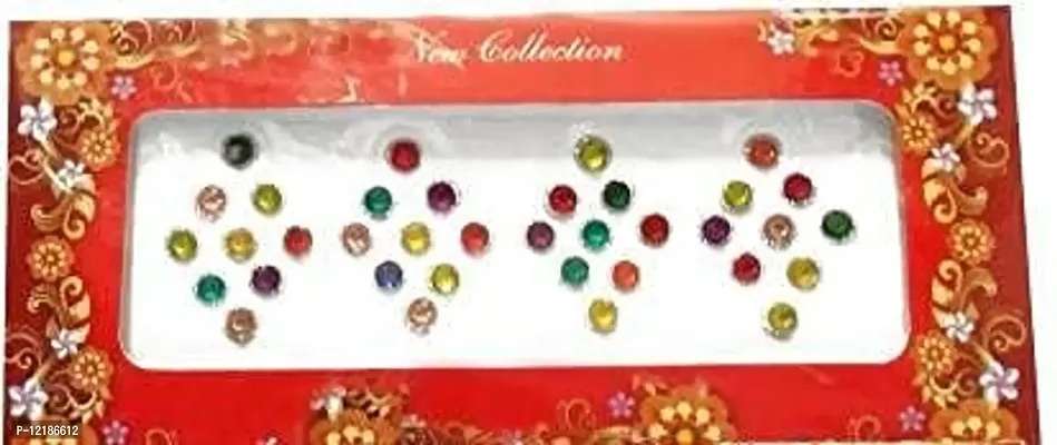 Vatsalya Associates crystal Stone Bindi With Glitter round stylish  occasionally wear Forehead Multicolor Bindis (Pack Of 2)