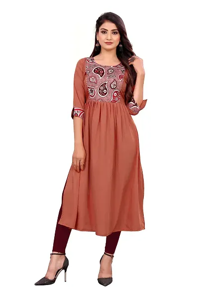 KONIRY Fabric Round Neck Kurtis for Women