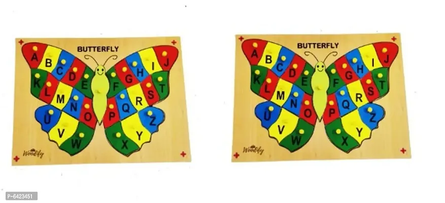 Woodify Alphabet A-Z Puzzle with Knob - Butterfly Pack of 2