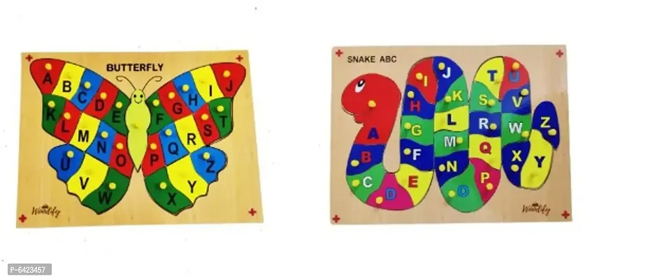 Woodify Alphabet A-Z Puzzle with Knob - Butterfly with Woodify Alphabet A-Z Puzzle with Knob - Snake-thumb0