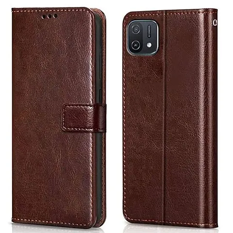 Cloudza Oppo A16k Flip Back Cover | PU Leather Flip Cover Wallet Case with TPU Silicone Case Back Cover for Oppo A16k Brown