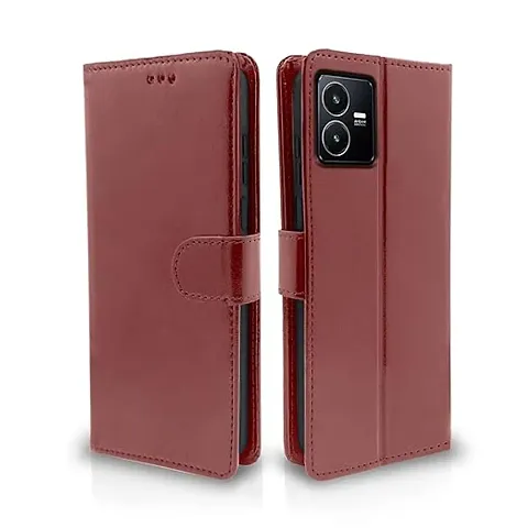 Cloudza?Vivo Y22 Brown?Flip Back Cover | PU Leather Flip Cover Wallet Case with TPU Silicone Case Back Cover for Vivo Y22 Brown