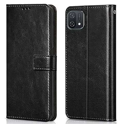 Cloudza Oppo A16k Flip Back Cover | PU Leather Flip Cover Wallet Case with TPU Silicone Case Back Cover for Oppo A16k Bk