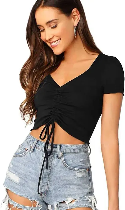 Trendy front drawstring crop tops for women and girls