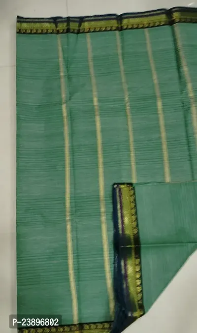 Elegant Green Cotton Saree with Blouse piece For Women