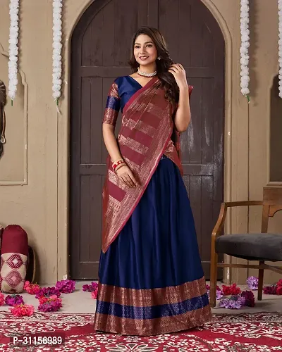 Stylish Navy Blue Art Silk Jacquard Lehenga Choli Set For Women-thumb0