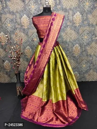 Beautiful Art Silk Semi Stitched Jacquard Lehenga For Women