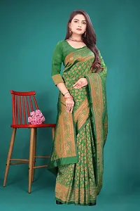 Woven, Embroidered, Striped Paithani Art Silk, Silk Blend Saree ( GREEN )-thumb1