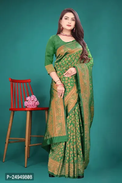 Woven, Embroidered, Striped Paithani Art Silk, Silk Blend Saree ( GREEN )-thumb2