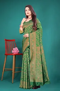 Woven, Embroidered, Striped Paithani Art Silk, Silk Blend Saree ( GREEN )-thumb2