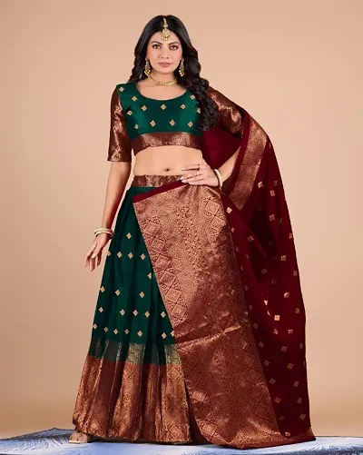 Art Silk Jacquard Semi Stitched Lehenga Choli Dupatta Set