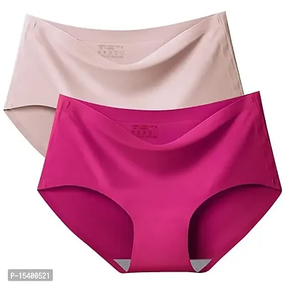 Pavanputra Fab Women's Multicolor Seamless Hipster Ice Silk Panty Pack of 2 (XXXL, Cream,Pink)