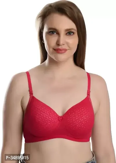 Stylish Red Cotton Blend Solid Bra For Women