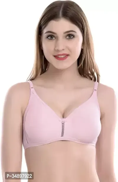 Stylish Pink Cotton Blend Solid Bra For Women