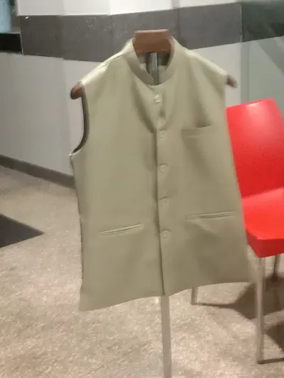 Reliable Beige Viscose Solid Nehru Jacket For Men
