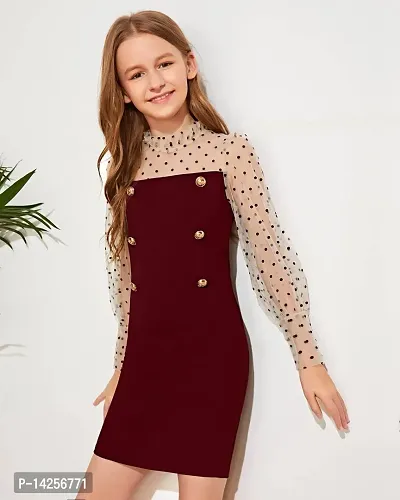 Fabulous Maroon Lyocell A-Line Dress For Girls-thumb3