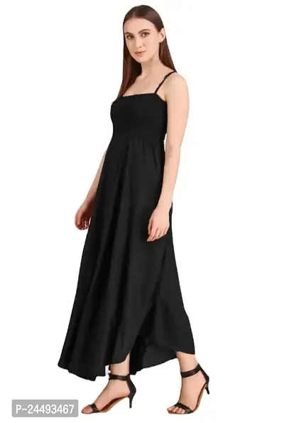 Inez Women's Square Neck Solid Crepe Maxi Dress (Black) Size:-Free-thumb2