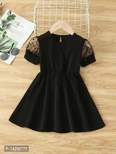 Fabulous Black Cotton Blend A-Line Dress For Girls-thumb2