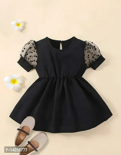 Fabulous Black Cotton Blend A-Line Dress For Girls