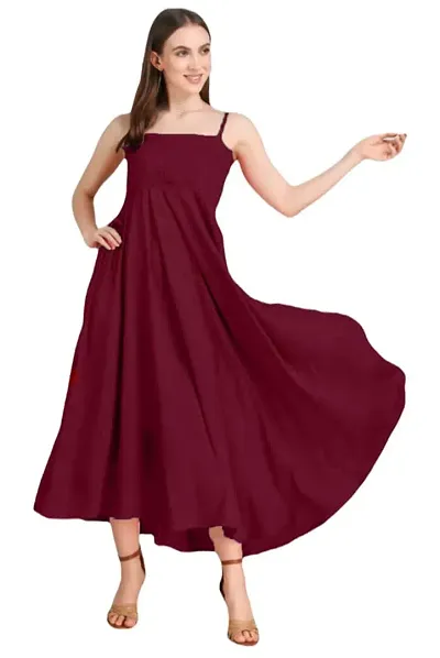 Inez Women's Square Neck Solid Crepe Maxi Dress (Maroon) Size:-Free