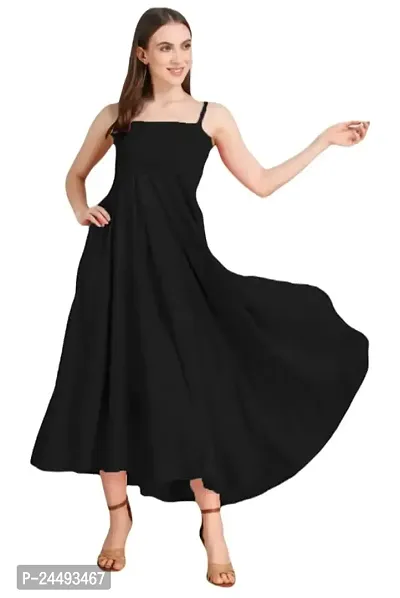 Inez Women's Square Neck Solid Crepe Maxi Dress (Black) Size:-Free-thumb4