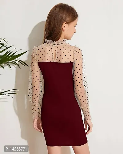 Fabulous Maroon Lyocell A-Line Dress For Girls-thumb2