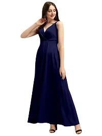 Inez Women's V-Neck Solid Crepe Maxi Dress (Dark Blue) Size:-Medium-thumb2