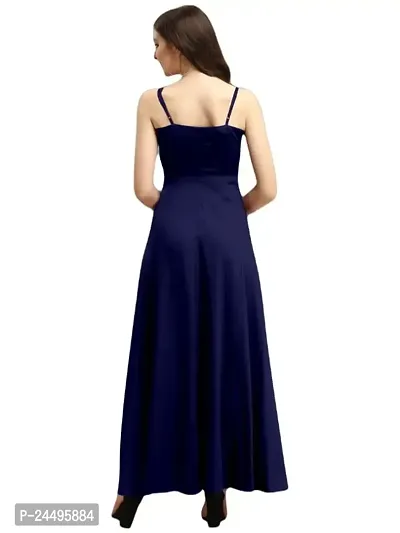 Inez Women's V-Neck Solid Crepe Maxi Dress (Dark Blue) Size:-Medium-thumb4