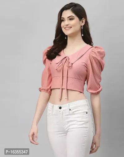 Classic Lycra Solid Crop Tops for Women-thumb0