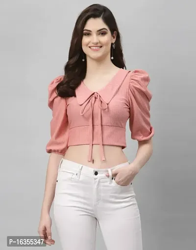 Classic Lycra Solid Crop Tops for Women-thumb2