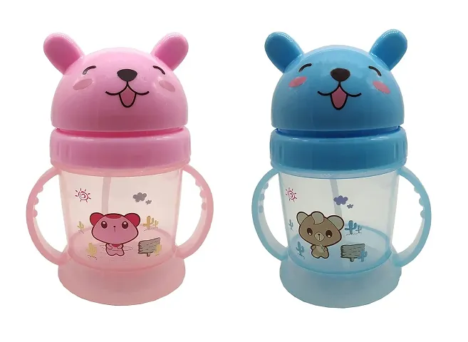 Bunny Teddy Bear Design Water Bottle with Sipper for Kids Pack Of 2