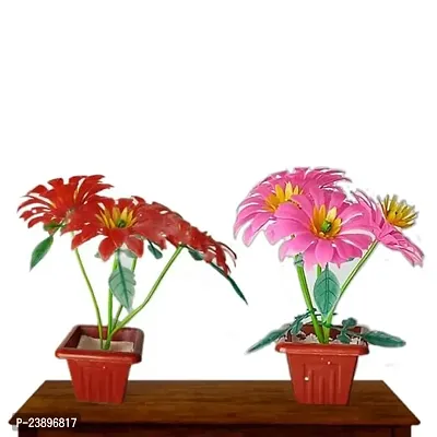 Decorative Red And Pink Colour Artificial Flower With Pot