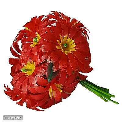 Decorative Red Colour Artificial Flower Bunch For Home Decoration Red Dahlia Pack Of 12