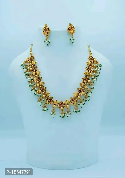 Trendy Women Brass Necklace with Earrings set