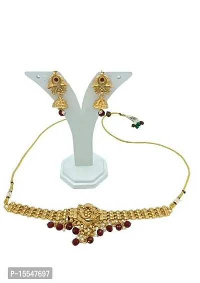 Trendy Women Brass Necklace with Earrings set-thumb0