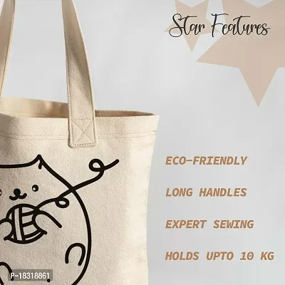 Kotart - Graphic Printed Cotton Tote Bags - Reusable Shopping / Grocery Bag - Multipurpose Canvas Shopping Tote Bag with Long Handle - ( 15 x 16 inch , Natural Beige) (tote01)-thumb3