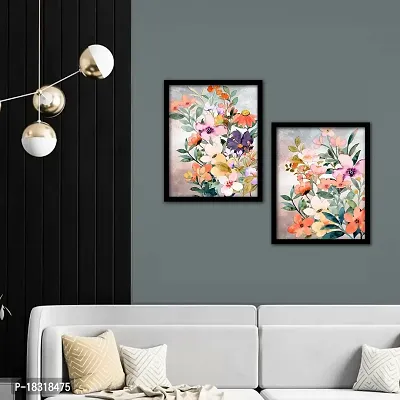 KOTART - floral theme abstract art paintings with frame for living room wall decor - modern art framed posters (11x14 inch, multicolor) set of 2-thumb4