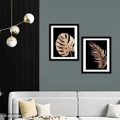 KOTART Golden Leaf Wall Decor Paintings for Home Office Living Room - Modern Art Nature Wall Paintings with Frame - Framed Wall Art Paintings (11 inch x 14 inch, Framed) Set of 2-thumb3