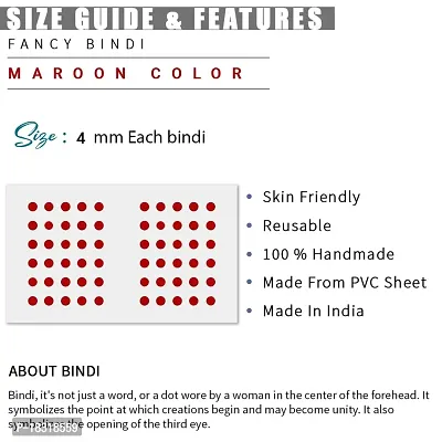 Kotart - Smallest Size Maroon Color Plain Bindi for Women - Bollywood Style Classic Round Basic Bindi for Girls Woman Ladies (set of 6)-thumb2