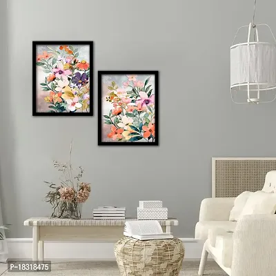 KOTART - floral theme abstract art paintings with frame for living room wall decor - modern art framed posters (11x14 inch, multicolor) set of 2-thumb5