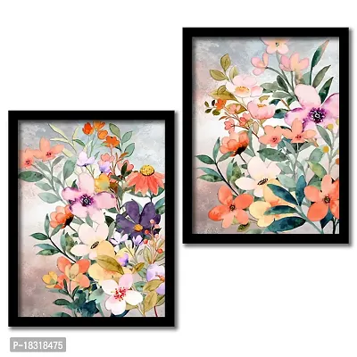 KOTART - floral theme abstract art paintings with frame for living room wall decor - modern art framed posters (11x14 inch, multicolor) set of 2-thumb0