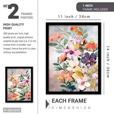 KOTART - floral theme abstract art paintings with frame for living room wall decor - modern art framed posters (11x14 inch, multicolor) set of 2-thumb2