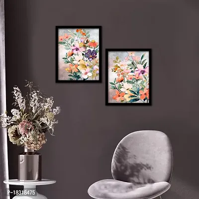 KOTART - floral theme abstract art paintings with frame for living room wall decor - modern art framed posters (11x14 inch, multicolor) set of 2-thumb3