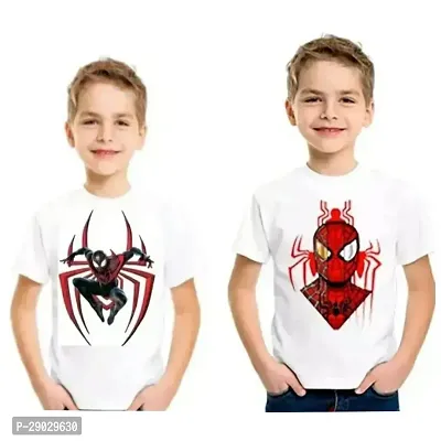 Stylish White Polyester Printed Round Neck T-Shirt For Boys Pack Of 2-thumb0