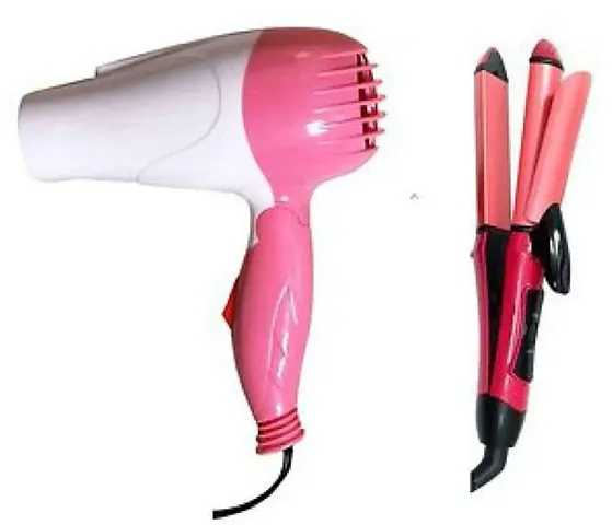 crispy Combo Professional Electric 2 in 1 Hair Straightener/Curler and Foldable Hair Dryer Set with Shockproof Filament Compact (Multicolour)