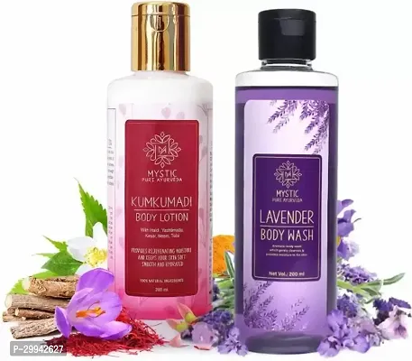 Mystic pure ayurveda Kumkumadi Body Lotion And Lavender Body Wash For Skin Nourishing And Smooth Skin 400 g-thumb0