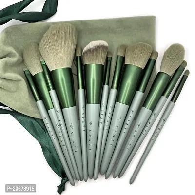 Makeup Brush Set, Spati 13 Pcs Soft Green Premium Cosmetics Makeup Brush Foundation Mixed Blush Concealer Pen Shade Eyeshadow Eyeliner, Compatible, With Velour Travel Makeup Bag-thumb0