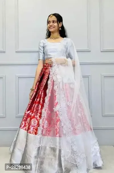 Stylish Kanjeevaram Silk Zari Lehenga Choli with Dupatta Set For Women